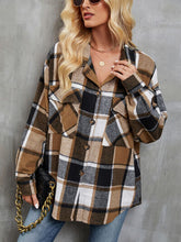 Load image into Gallery viewer, Plaid Button Up Dropped Shoulder Outerwear
