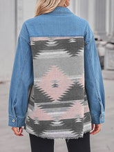 Load image into Gallery viewer, Geometric Raw Hem Button Up Denim Jacket
