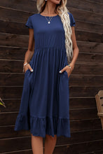 Load image into Gallery viewer, Round Neck Ruffle Hem Pocket Dress
