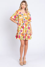 Load image into Gallery viewer, GeeGee Full Size Floral V-Neck Ruffle Trim Mini Dress
