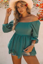 Load image into Gallery viewer, Smocked Three-Quarter Sleeve Peplum Blouse
