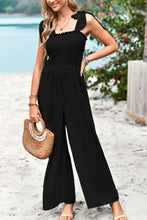 Load image into Gallery viewer, Frill Trim Tie Shoulder Wide Leg Jumpsuit with Pockets
