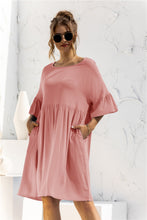 Load image into Gallery viewer, Boat Neck Flounce Sleeve Knee-Length Dress
