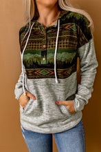 Load image into Gallery viewer, Printed Color Block Drawstring Detail Hoodie
