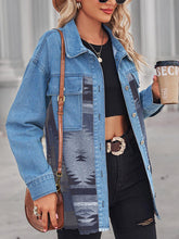 Load image into Gallery viewer, Geometric Raw Hem Button Up Denim Jacket
