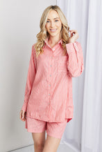 Load image into Gallery viewer, Zenana Striped Shirt and Shorts Loungewear Set in Deep Coral
