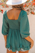 Load image into Gallery viewer, Smocked Three-Quarter Sleeve Peplum Blouse
