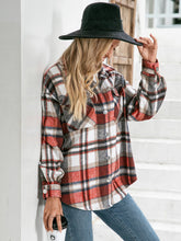 Load image into Gallery viewer, Meet You Outside Plaid Button Down Curved Hem Shacket
