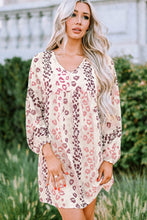Load image into Gallery viewer, Leopard V-Neck Balloon Sleeve Babydoll Dress
