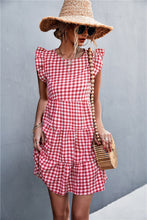 Load image into Gallery viewer, Gingham Ruffle Shoulder Tiered Dress

