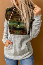 Load image into Gallery viewer, Printed Color Block Drawstring Detail Hoodie
