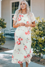 Load image into Gallery viewer, Floral Side Slit Cuffed Sleeve Midi Dress
