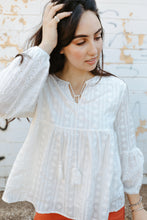 Load image into Gallery viewer, Tassel Tie Eyelet Babydoll Blouse
