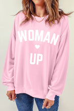 Load image into Gallery viewer, WOMAN UP Graphic Drop Shoulder Sweatshirt
