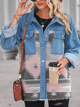 Load image into Gallery viewer, Geometric Raw Hem Button Up Denim Jacket
