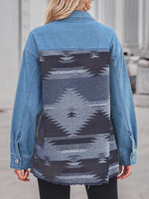 Load image into Gallery viewer, Geometric Raw Hem Button Up Denim Jacket
