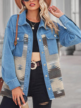 Load image into Gallery viewer, Geometric Raw Hem Button Up Denim Jacket
