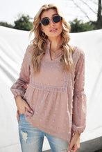 Load image into Gallery viewer, Swiss Dot Frilled Notched Neck Blouse
