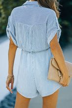 Load image into Gallery viewer, Striped Collared Neck Belted Romper
