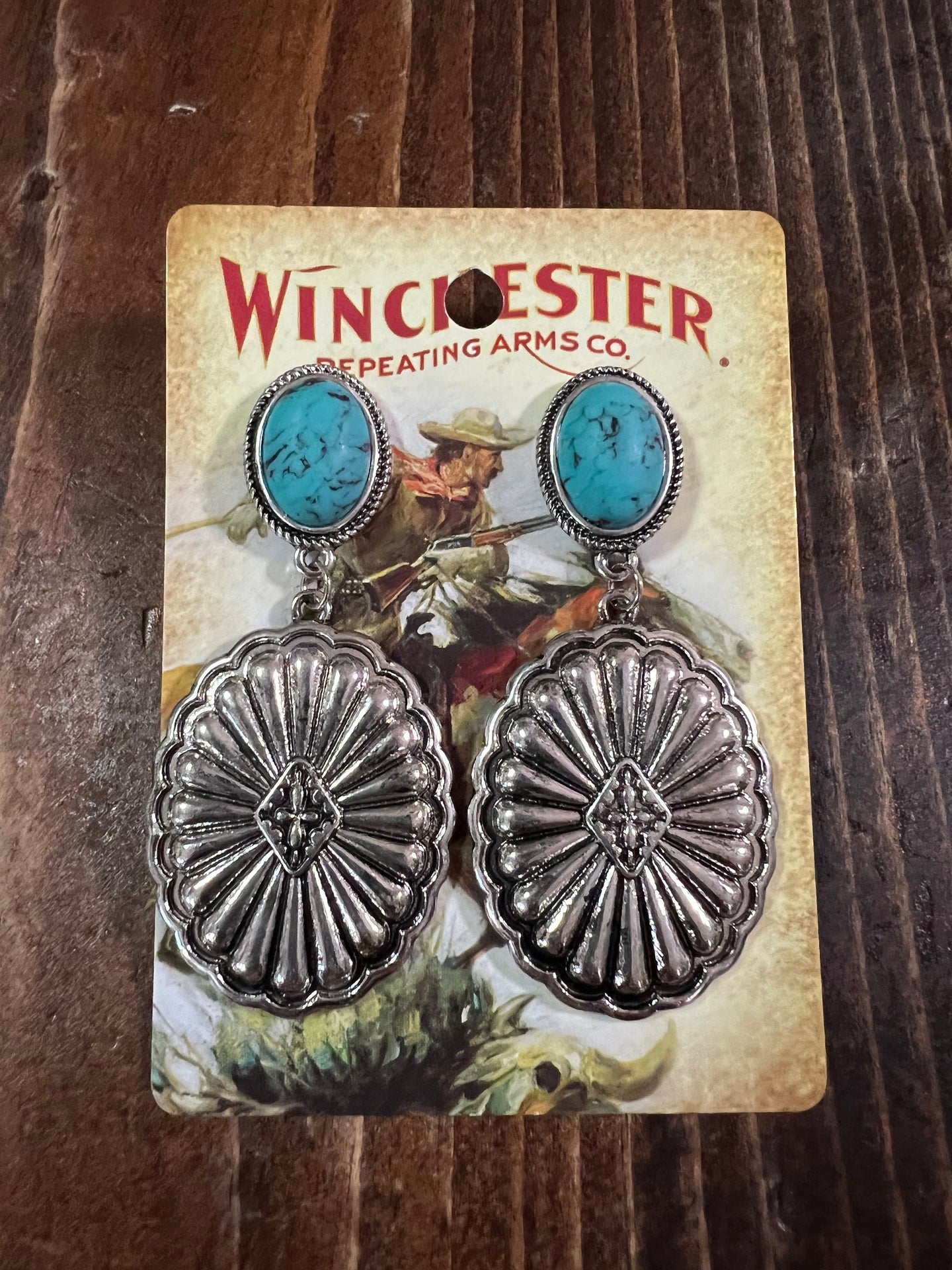 Turquoise Silvertone Coronado Concho Earrings