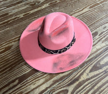 Load image into Gallery viewer, Pink Distressed Western Fedora Hat
